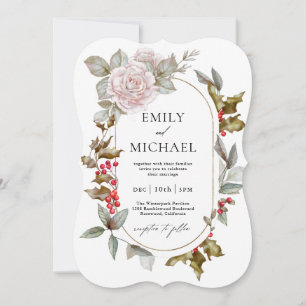 Invitation Romantique Hiver Floral et Evergreens Mariage