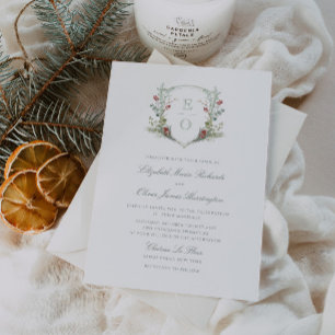 Invitation Romantique hiver verdure Monogram Crest Mariage