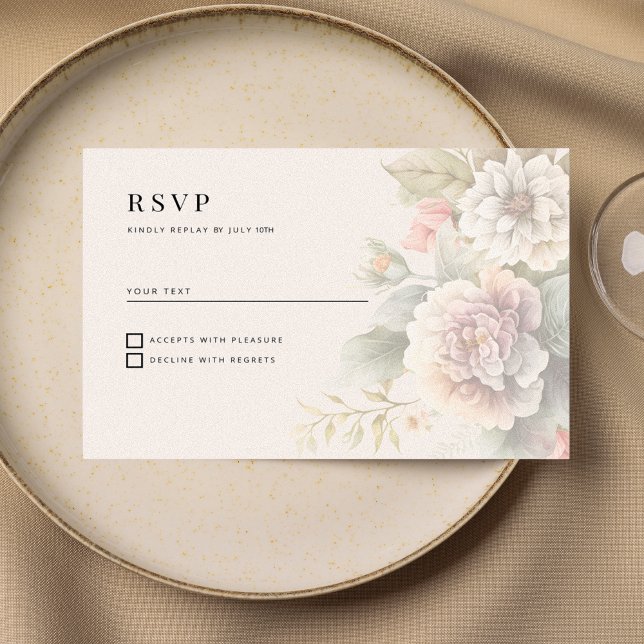 Invitation Romantique ivoire rose bleu été floral RSVP (Romantic ivory pink blue summer floral RSVP)