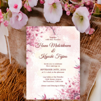 Invitation Romantique japonais rose cerisier Mariage