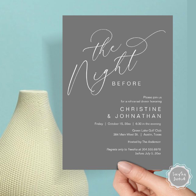 Invitation Romantique La Nuit Avant Le Dîner De Répétition Ma (Romantic The Night Before Wedding Rehearsal Dinner Party Invitation Card, in Dark Grey)