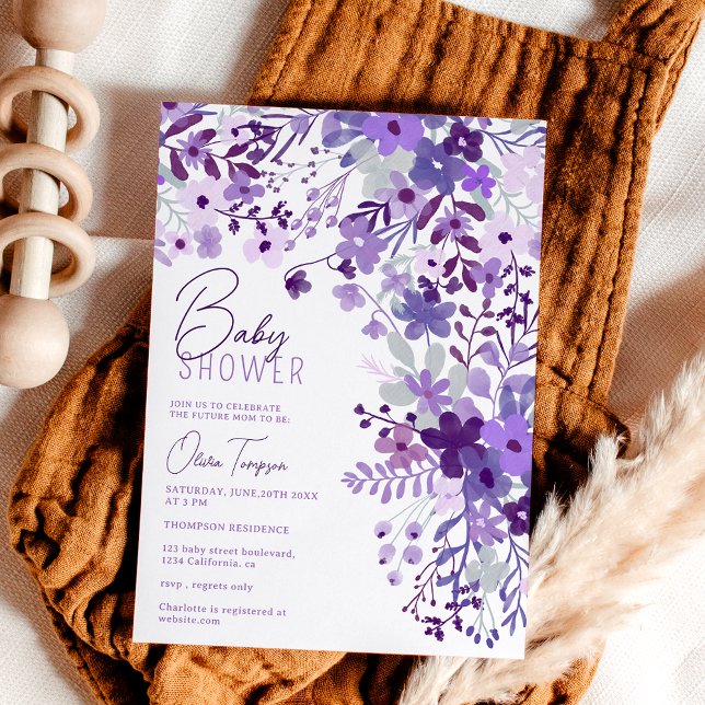 Invitation Romantique lavande fleurs sauvages baby shower de  (Romantic lavender wild flowers spring baby shower invitation)
