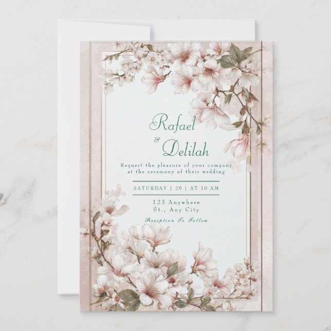 Invitation Romantique Magnolia Blossom Mariage (Devant)