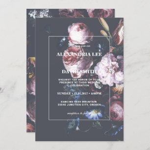 Invitation Romantique Mariage noir Moody Floral rose