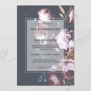 Invitation Romantique Mariage noir moody rose florale 2
