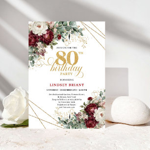 Invitation Romantique Marsala Eucalyptus 80e Anniversaire