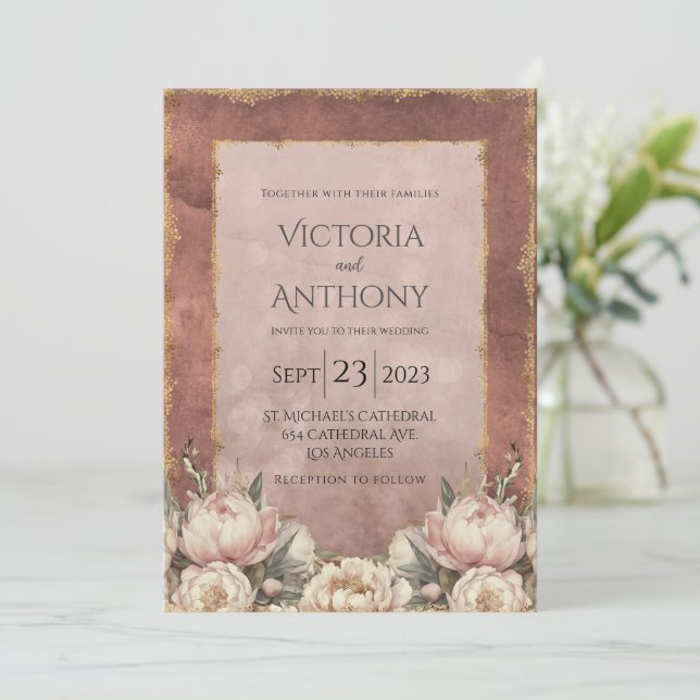 Invitation Romantique Mauve Gold Mariage moderne (Debout devant)