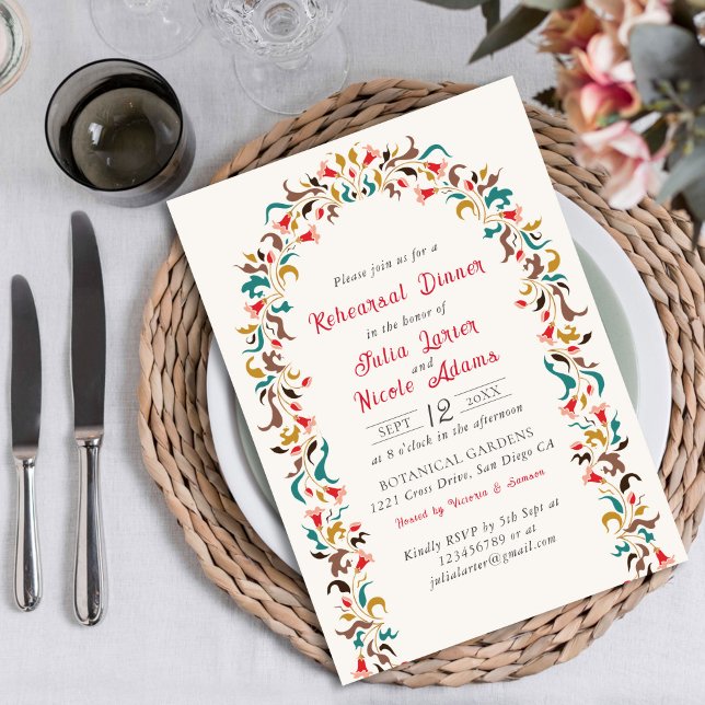 Invitation Romantique Moderne Élégant Floral Dîner de Répétit (Créateur téléchargé)