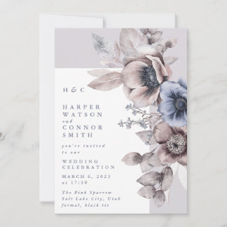 Invitation Romantique Moderne Lumière Moody Hiver Floral Mari