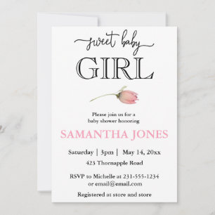 Invitation Romantique moderne tulip rose baby shower fille fi