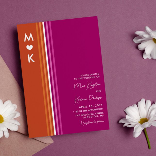 Invitation Romantique Monogramme Lesbienne Drapeau Grilles Ma (Créateur téléchargé)