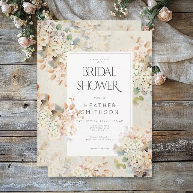 Invitation Romantique Neutral Vintage Hydrangeas Fête des mar (Romantic Neutral Vintage Hydrangeas Bridal Shower Invitation)