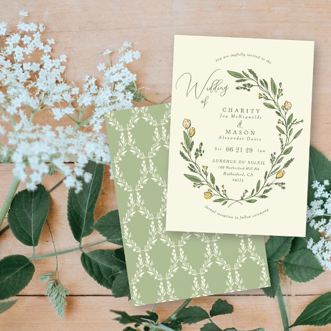 Invitation Romantique Neutre Floral Crest Élégant Mariage (Créateur téléchargé)