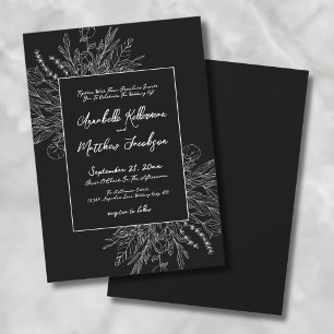 Invitation Romantique Noir Blanc Botanique Mariage élégant