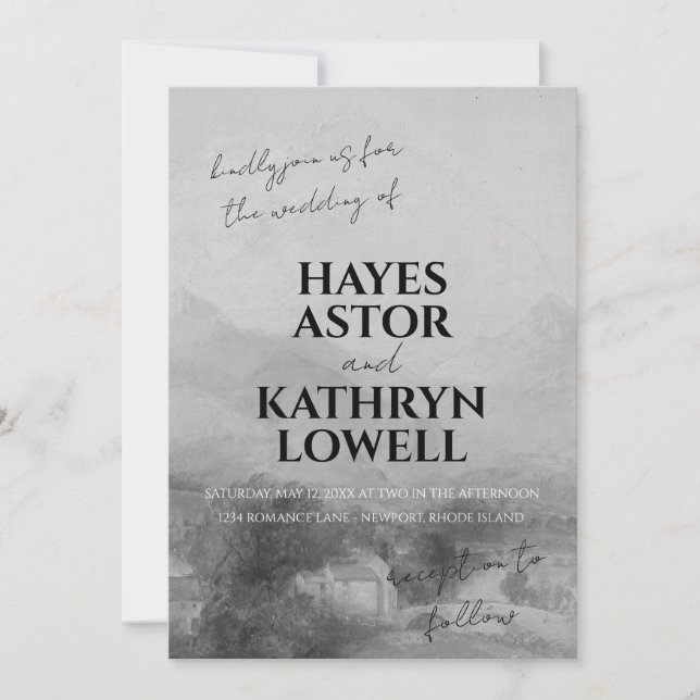 Invitation Romantique Noir et Blanc Élégant Classic Vieux arg (Devant)