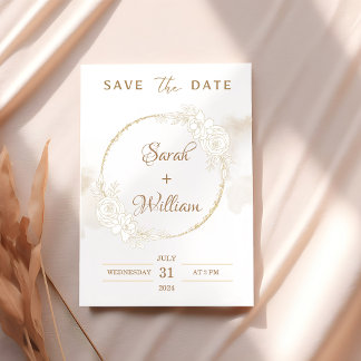 Invitation Romantique Or Floral Rose Élégant Enregistrer La D