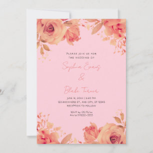 Invitation Romantique Orange Rose Été Pastel Pink Mariage