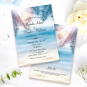 Invitation Romantique Palm Tree Tropical Island Beach Mariage