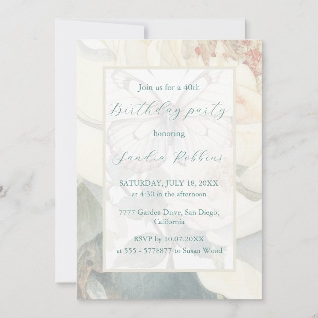 Invitation Romantique papillons blancs Anniversaire Invitatio (Devant)