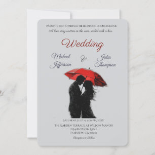 Invitation Romantique Parisien Parapluie Rouge Love Silhouett