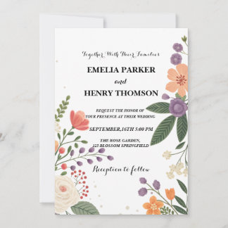 Invitation Romantique Pastel Fleurs sauvages Boho Elégant mar