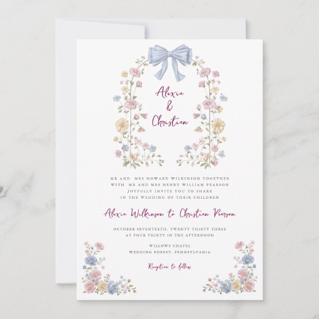 Invitation Romantique Pastel Flower Garden Mariage Inviter (Devant)