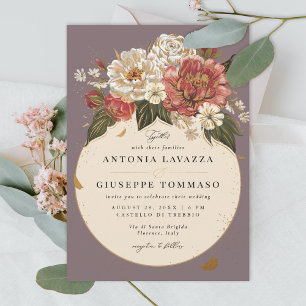 Invitation Romantique Peint Floral Mariage Faux Or