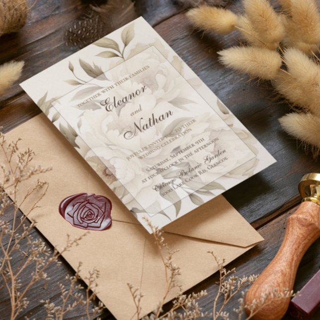 Invitation Romantique Peonies Beige Floral Mariage de automne (Créateur téléchargé)