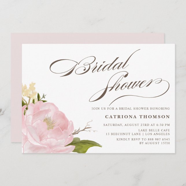 Invitation Romantique Peony Flower (Devant / Derrière)