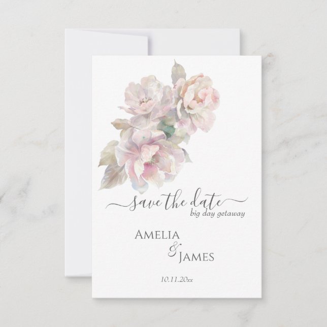 Invitation Romantique Peony Mariage Floral Enregistrer La Dat (Devant)