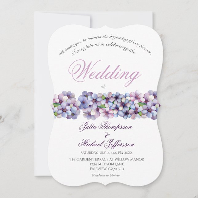Invitation Romantique Poétique Lilac Aquarelle Mariage Floral (Devant)