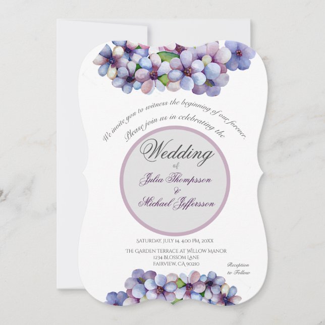 Invitation Romantique Poétique Lilac Aquarelle Mariage Floral (Devant)