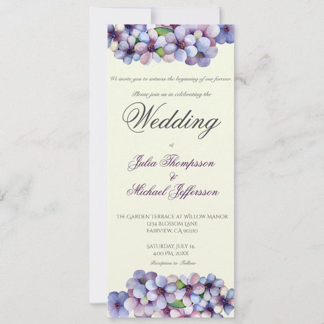 Invitation Romantique Poétique Lilac Aquarelle Mariage Floral (Devant)