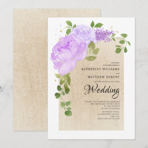 Invitation Romantique Purple Tons Roses Boho Floral Mariage