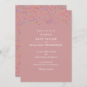 Invitation Romantique Rainbow Confetti Dusty Mariage Rose