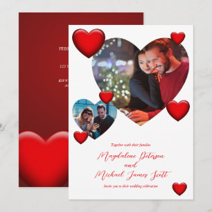 Invitation Romantique Red Heart Couple Photo Collage Mariage