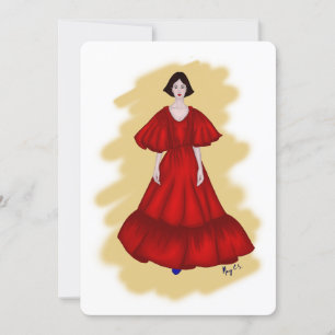 Invitation Romantique robe rouge avec un style jaune doux