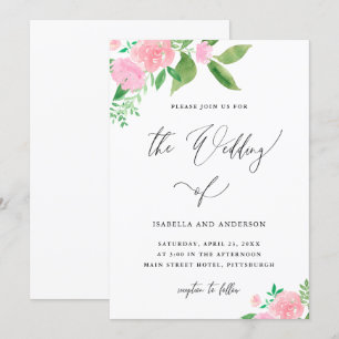 Invitation Romantique rose floral Bouquet Mariage de calligra