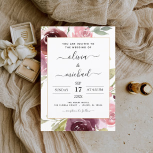Invitation Romantique rose floral Mariage