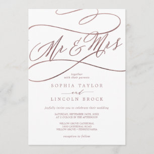 Invitation Romantique Rose Gold Calligraphie M & Mme Mariage