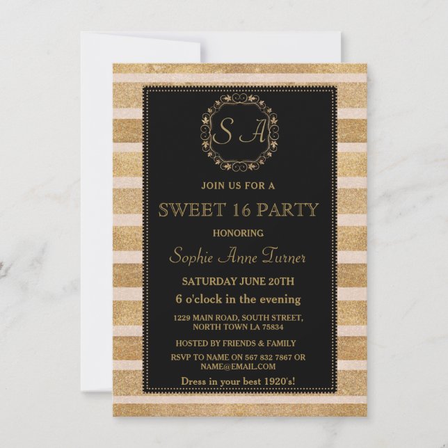 Invitation Romantique Rose Gold Fall Wreath SWEET 16 Monogram (Devant)