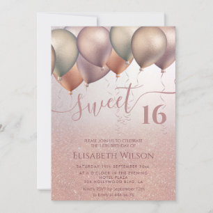 Invitation Romantique Rose or glittery ombre ballon photo I