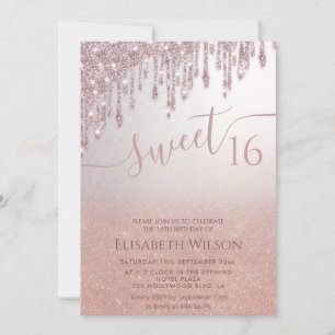 Invitation Romantique Rose or glitzer ombre photo papillon