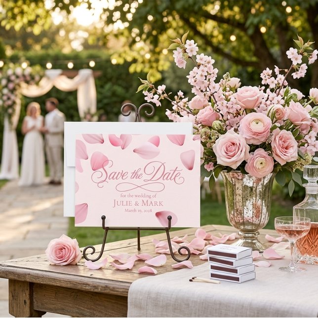 Invitation Romantique Rose Pétales Tombantes Écriture Save th (Créateur téléchargé)