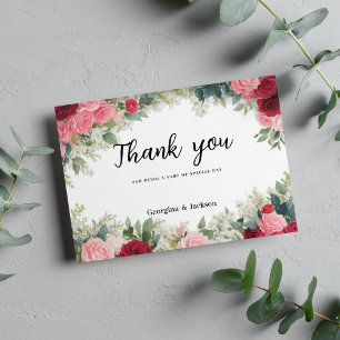 Invitation Romantique rose rouge menthe rose Merci