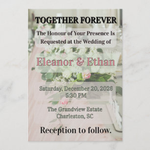 Invitation Romantique Rose Tulle et Guirlande Florale Table É