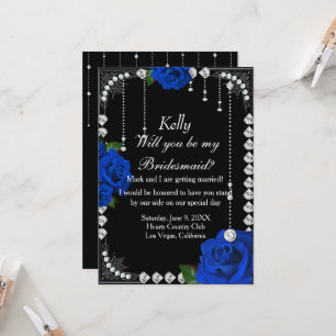 Invitation Romantique Roses Bleus Et Diamants Bridesmaid