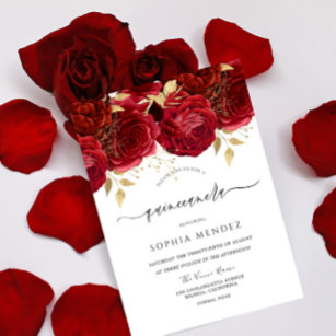 Invitation Romantique Roses Rouges Élégante Quinceanera Party