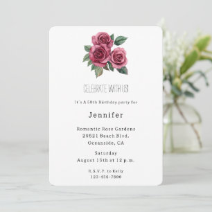 Invitation Romantique Roses Rouges Florales Anniversaire