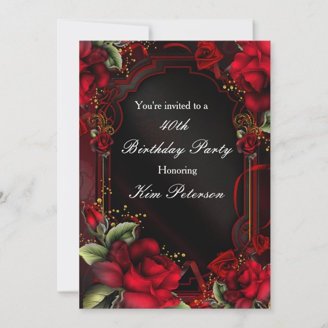 Invitation Romantique Roses Rouges Soie Anniversaire Invitati (Devant)